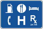 Advanced services sign &mdash; Regulatory sign &mdash; Service and Rest Area Signs (MUTCD D9-18)