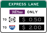 Toll costs at intersections or HOV &mdash; Regulatory sign &mdash; Toll Road Signs (MUTCD R3-48)