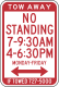 No standing with time restrictions, Washington, DC &mdash; Regulatory sign