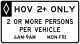 HOV 2+ Time &mdash; Regulatory sign &mdash; Lane Usage and Turns Signs (MUTCD R3-13A)