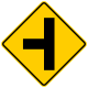 Side road at a perpendicular angle to the left &mdash; Regulatory sign &mdash; Turns, Curves, Intersections Signs (MUTCD W2-2L)