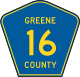 Standard Greene County Route 16 sign &mdash; Regulatory sign &mdash; Motorist services