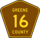 Greene County Route 16 sign in Catskill / Adirondack colors, Hunter, NY &mdash; Regulatory sign &mdash; Motorist services
