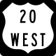 Non-standard US 20 West sign, Waltham Center, MA &mdash; Regulatory sign &mdash; Motorist services