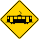 Light rail crossing, California &mdash; Regulatory sign &mdash; Lane Transitions Signs