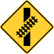 Skewed railroad crossing &mdash; Regulatory sign &mdash; Lane Transitions Signs (MUTCD W10-12L)