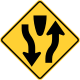 Divided highway begins (symbol) &mdash; Regulatory sign &mdash; Divided Highways and Hills Signs (MUTCD W6-1)