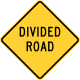 Divided road &mdash; Regulatory sign &mdash; Divided Highways and Hills Signs (MUTCD W6-1B)