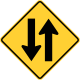 Two-way traffic &mdash; Regulatory sign &mdash; Divided Highways and Hills Signs (MUTCD W6-3)